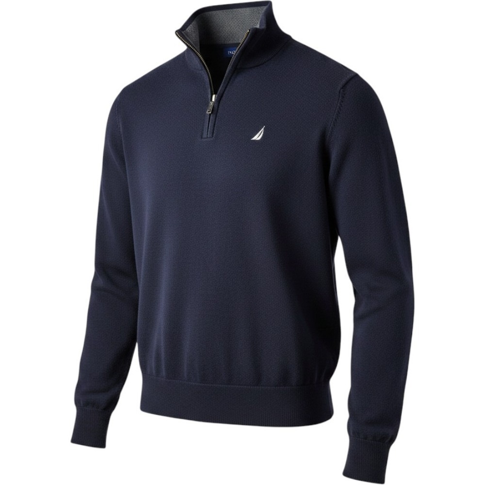 Nautica Quarter Zip Pullover Sweater Men's Small Navy Blue Sailboat Logo